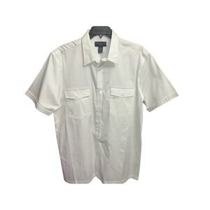 Shaquille O’Neal XLT Shirt White Woven Button Down Short Sleeve Pockets XL Tall